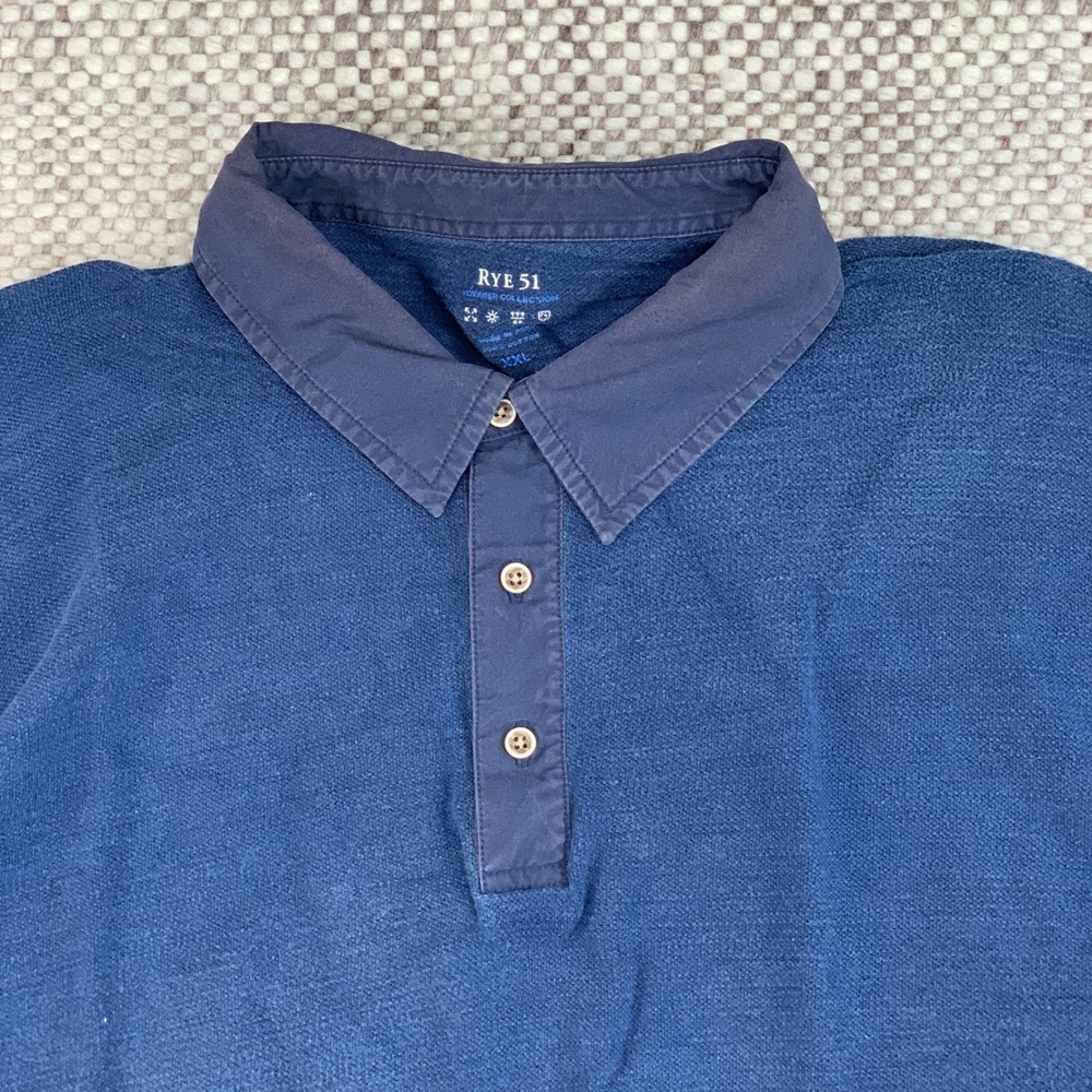 Rye 51 Polo Shirt Mens XXL Blue Long Sleeve Voyager Collection Cotton Casual